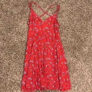 American Eagle Red/Flower-patterned summer dress